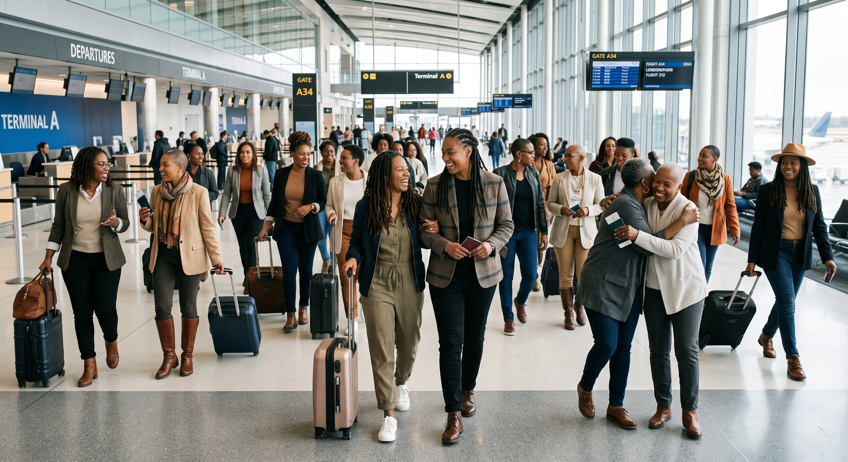 Black lesbian and queer women celebrating their travel experience together